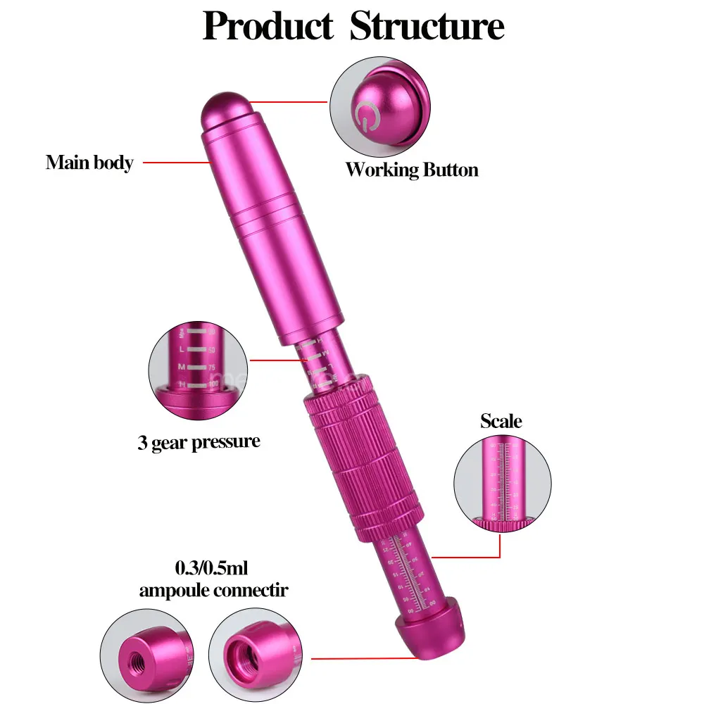 Two Heads Hyaluron Pen with Three Adjust Pressure Hyaluronic Acid Pen Beauty Mesotherapy Gun Lip Injection for Anti Wrinkle