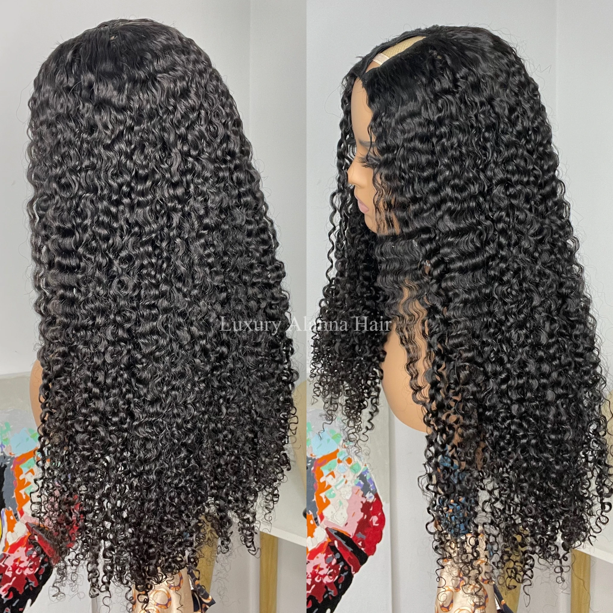 Raw Virgin Cuticle Aligned Curly Human Hair Wigs High Quality Cambodian 3b Soft Kinky Curly V Part Wig Small Medium Large Cap