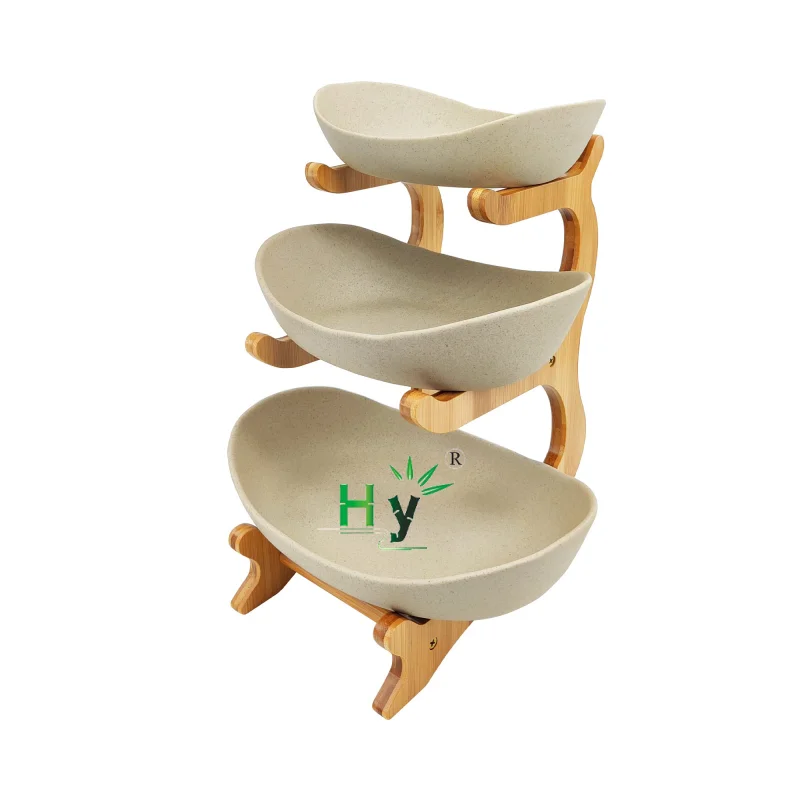HONGHAO multifunctional party creative portable bamboo wood fruit basket ceramic divided compartment snacks boat candy nut tray