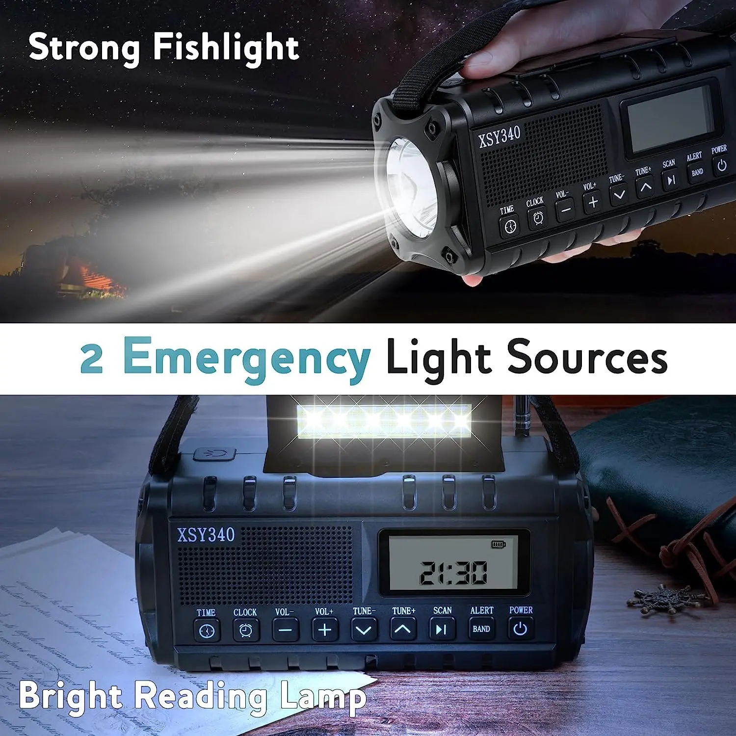 Emergency Weather Alert Radio with AM FM WB Portable Battery Powered Solar Hand Crank Radio for Home Outdoor Hurricane Survival