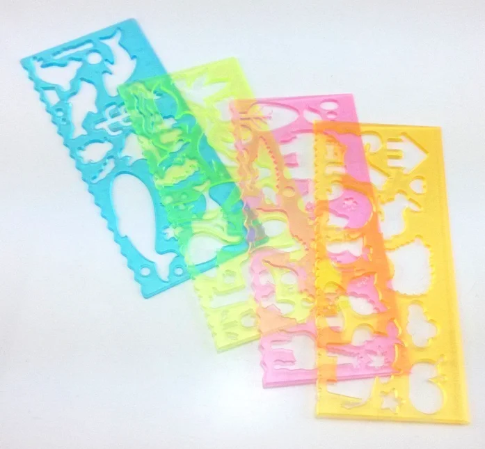 Children Diy Colorful Plastic Animal Drawing Stencils Scale Template Ruler Sets