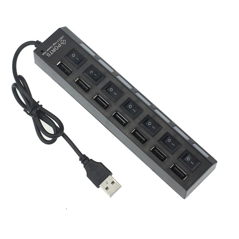 
High Speed USB HUB 7 Ports USB2.0 Adapter Hub With LED Indicator power switch for Mobile phone tablet charging 