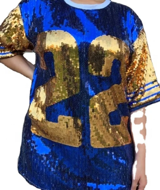 Blue Gold Color Sorority Stage Performance Clothing Sigma Gamma Rho Women T shirt # Number 22 Tee Dress Sequins Jersey