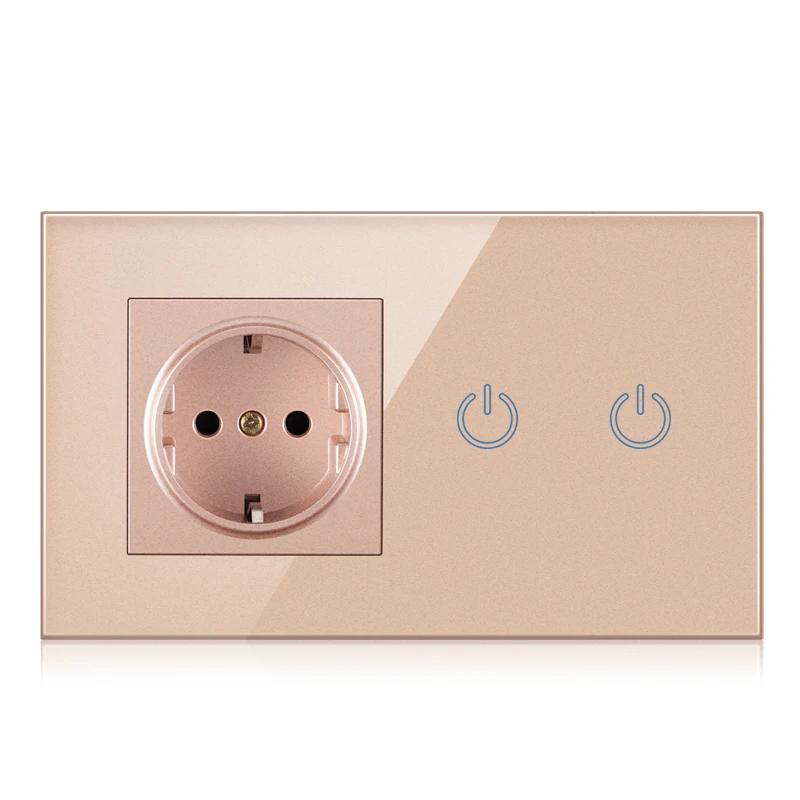 NOVSKI  luxury  glass panel Germany single power wall sockets with 2 touch switches