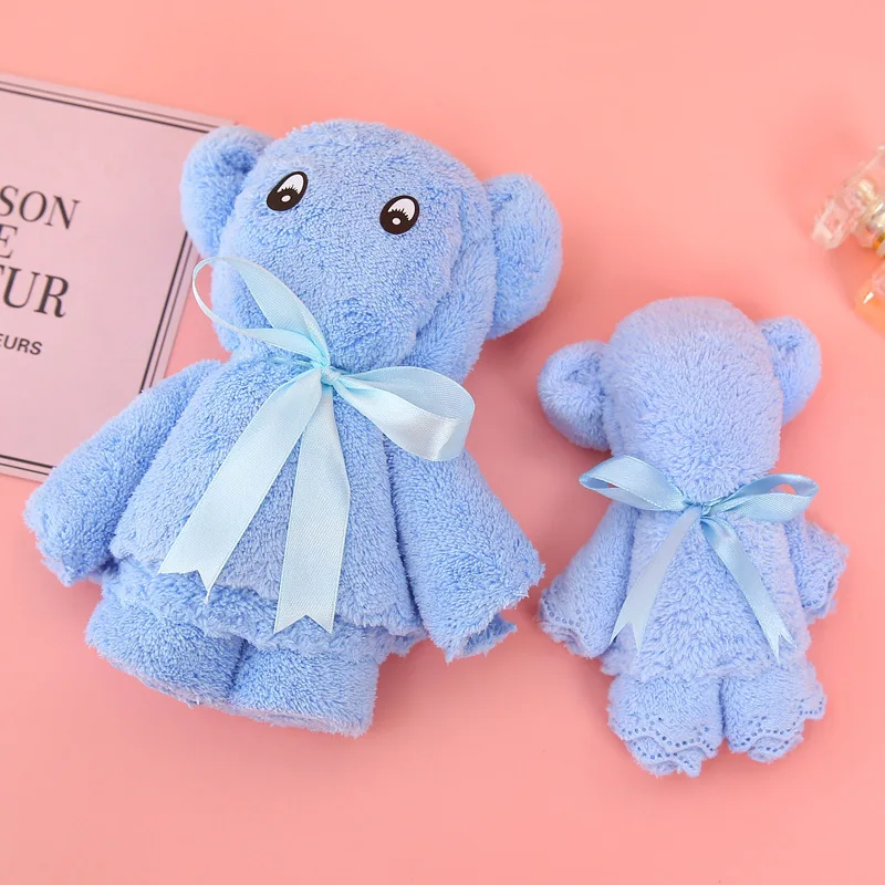 Customized Pink Coral Fleece Towel Solid Color Lovely Bagged Little Bear Towel