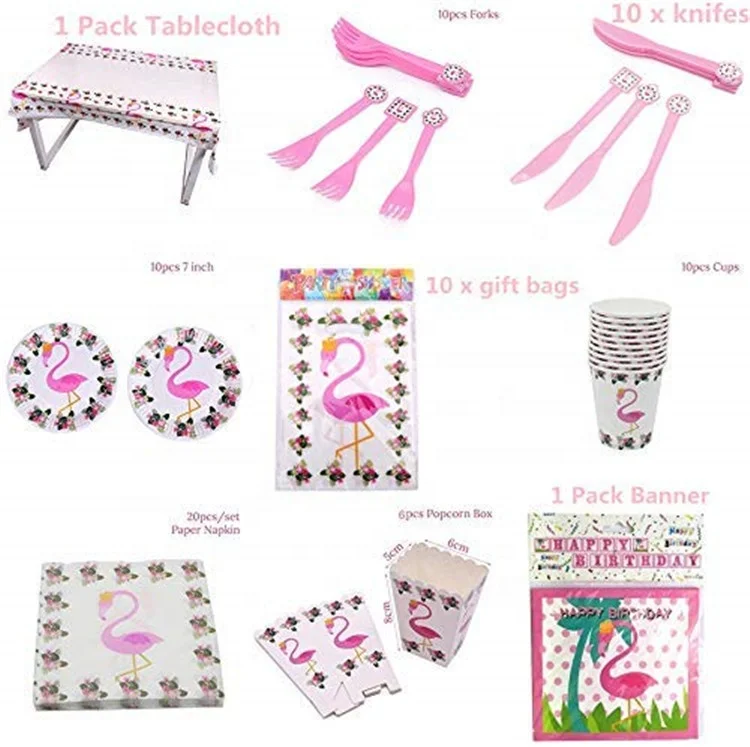 UMISS Paper 98Pcs Complete Party Decorations for Tropical Birthday, Luau Summer Hawaiian Party Favors Flamingo Party Supplies