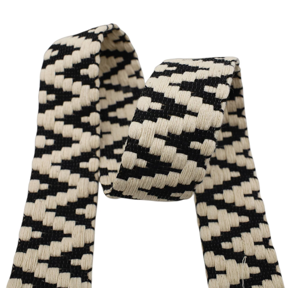 1 1/2 inches patterned cotton ribbon for bag garment guitar,2.3mm thick recycled cotton strap