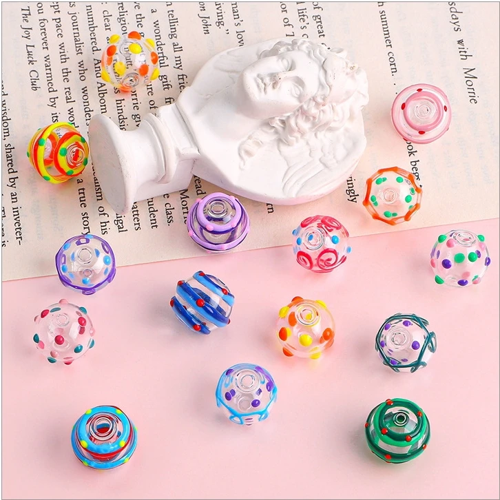 Hand-painted hollow dripping glass beads glass loose beads DIY beading material handmade earrings bracelets and accessories