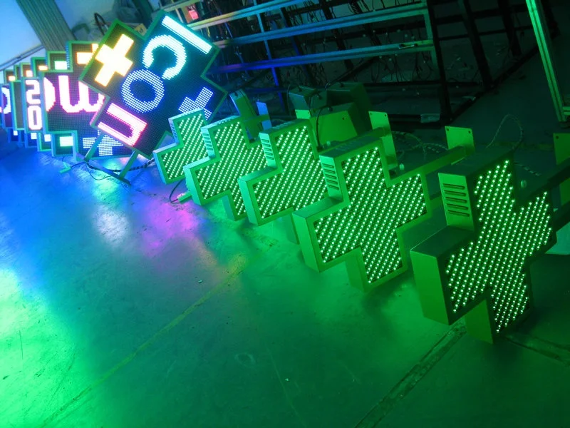 P8 led pharmacy cross sign outdoor full color 800mm HD 3d effect animation  pharmacy cross led screen for advertisement