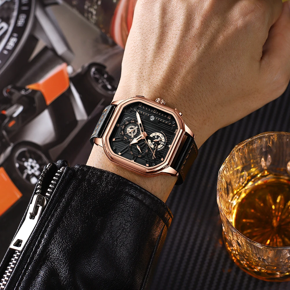CRRJU 2022 new arrival  Design Luxury brand  Leather Wrist Band Waterproof Quartz Square Watch Relogio