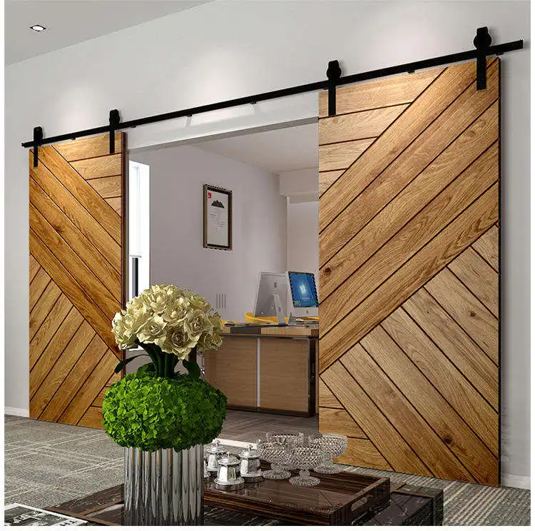 Yellow Home Office Double Sliding Barn Door crude wood style double barn door