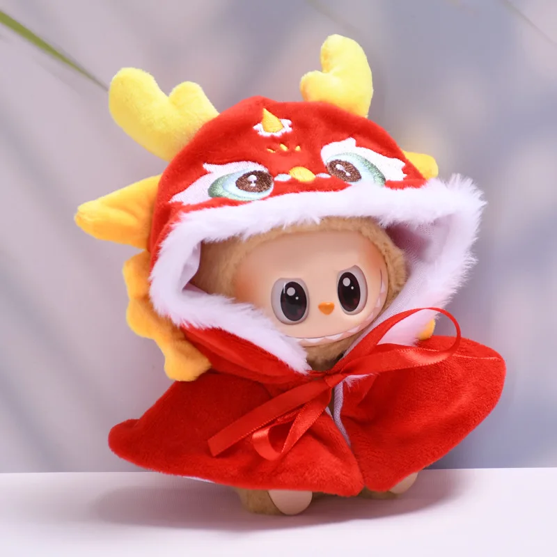 Labubu New Year Lion Dance Shawl for Girls Generation II Pendant Clothes Only Cartoon Plastic Toy for Dolls