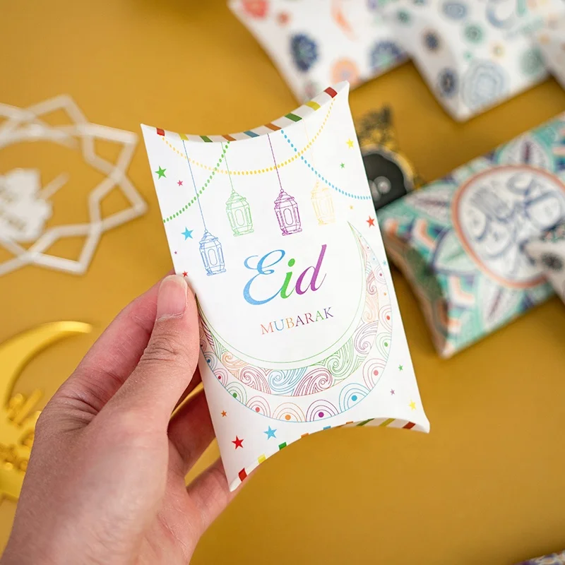 MorSun Muslim Candy Pillow Boxes For Handmade Cookie Packaging EID Mubarak Islamic Festival Party Decoration Supplies