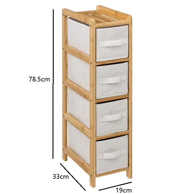 ZB BSCI Factory Bamboo 4-Drawer Standing Type Bathroom Storage Cabinet 4 Level Quality Storage Rack