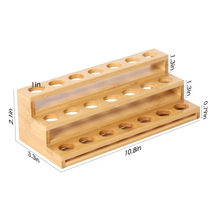 
Natural Bamboo Nail Polish Display Holder Essential Oils Storage Rack spice rack 21 Slots for 5ml 10ml Bottles 