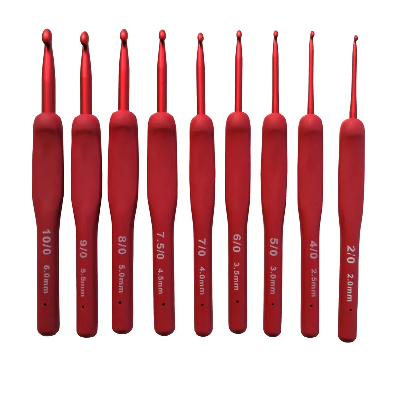 Top rated sales 9 pcs TPR + aluminum knitting needles tulip tunisian red soft handle  crochet hook sets
