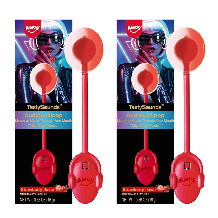 Amos Tastysounds Strawberry Flavor Hard Candy Toy Pop Music Lollipop