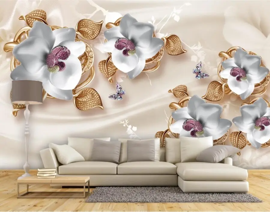 ZHIHAI Luxury 3D Jewelry Flower TV Background Wall mural wallpaper 3d