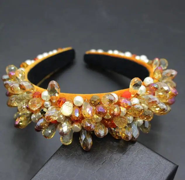 wholesale handmade baroque crystal beaded headband fashion luxury wedding pearl headband for women party hair accessories