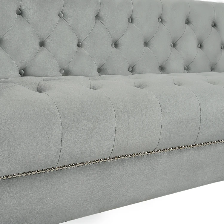 High quality custom luxury long seater soft tufted folding grey chesterfield sofa for living room