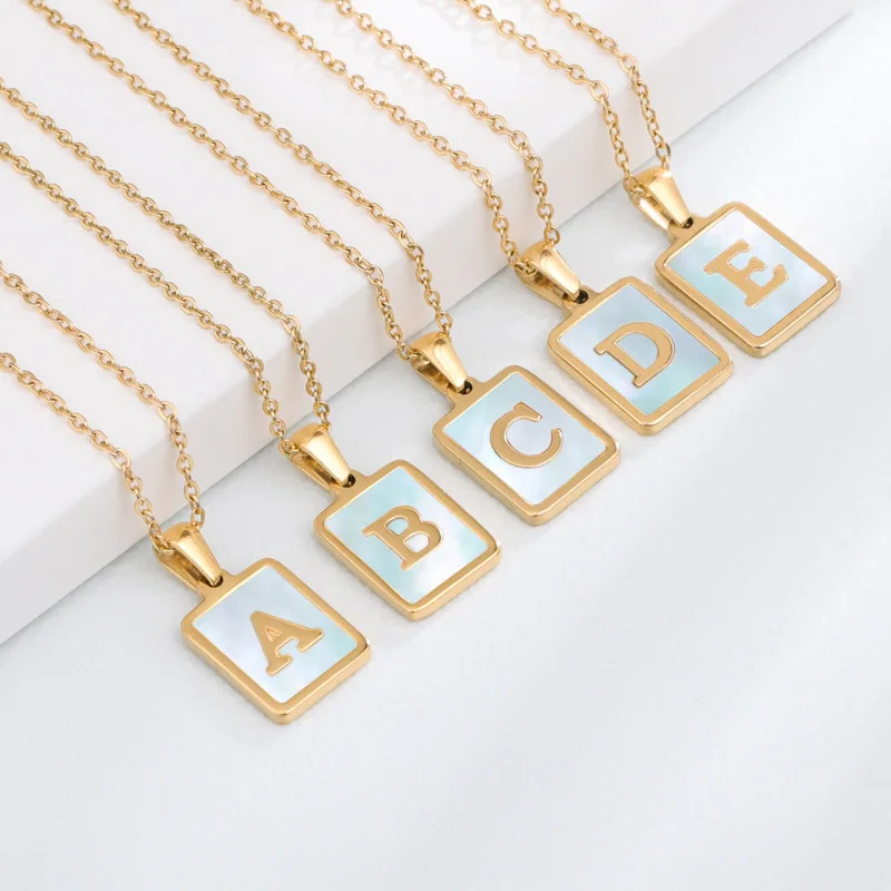 Titanium steel English Pendant with gold shell New stainless steel square letter necklace