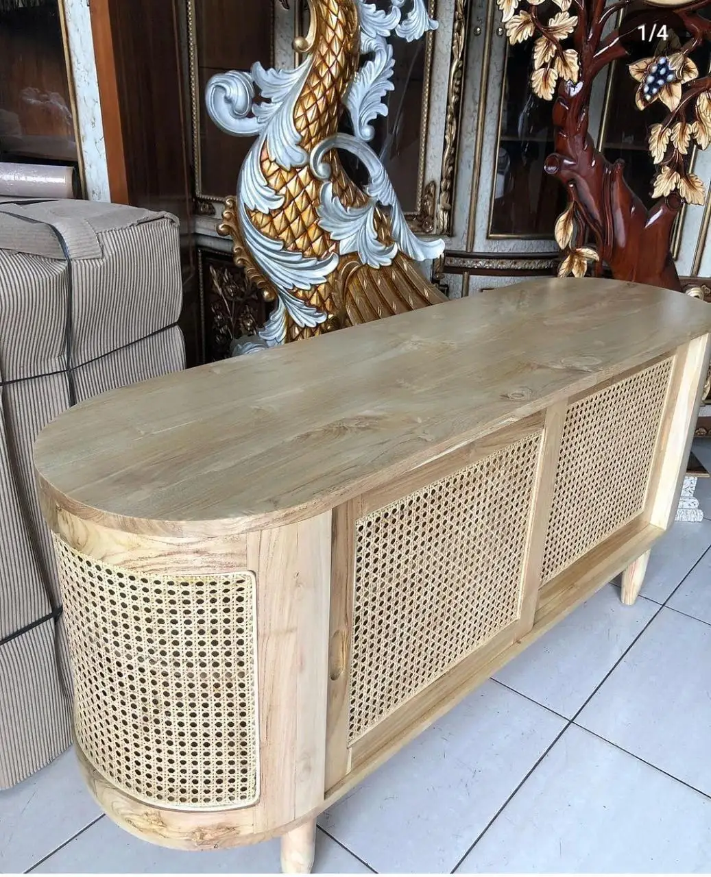 High Quality Rattan Wooden Cabinet Hardwood Living Room Furniture Wooden TV Stand Rattan Cabinet Table made in india