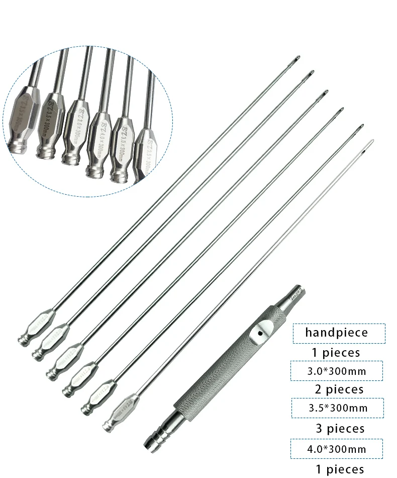 6pcs cannula liposuction needles suction handpiece liposuction handle autoclavable liposuction instrument