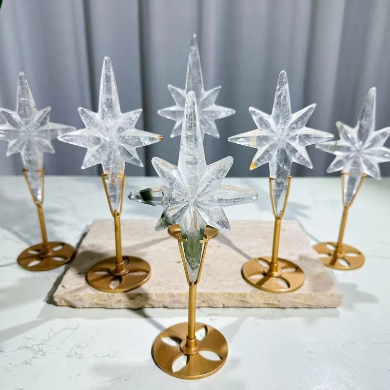 Натуральный Радужный прозрачный кварц Северная звезда кристалл Полярная Звезда большая прозрачная кварцевая резьба Кристалл Ручная Звездная Чакра Исцеление