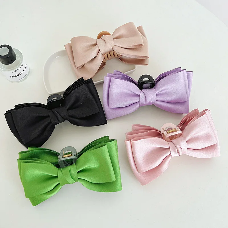 South Korea Dongdaemun light luxury pure color bow hair clip 2022 new high-end back head spring clip