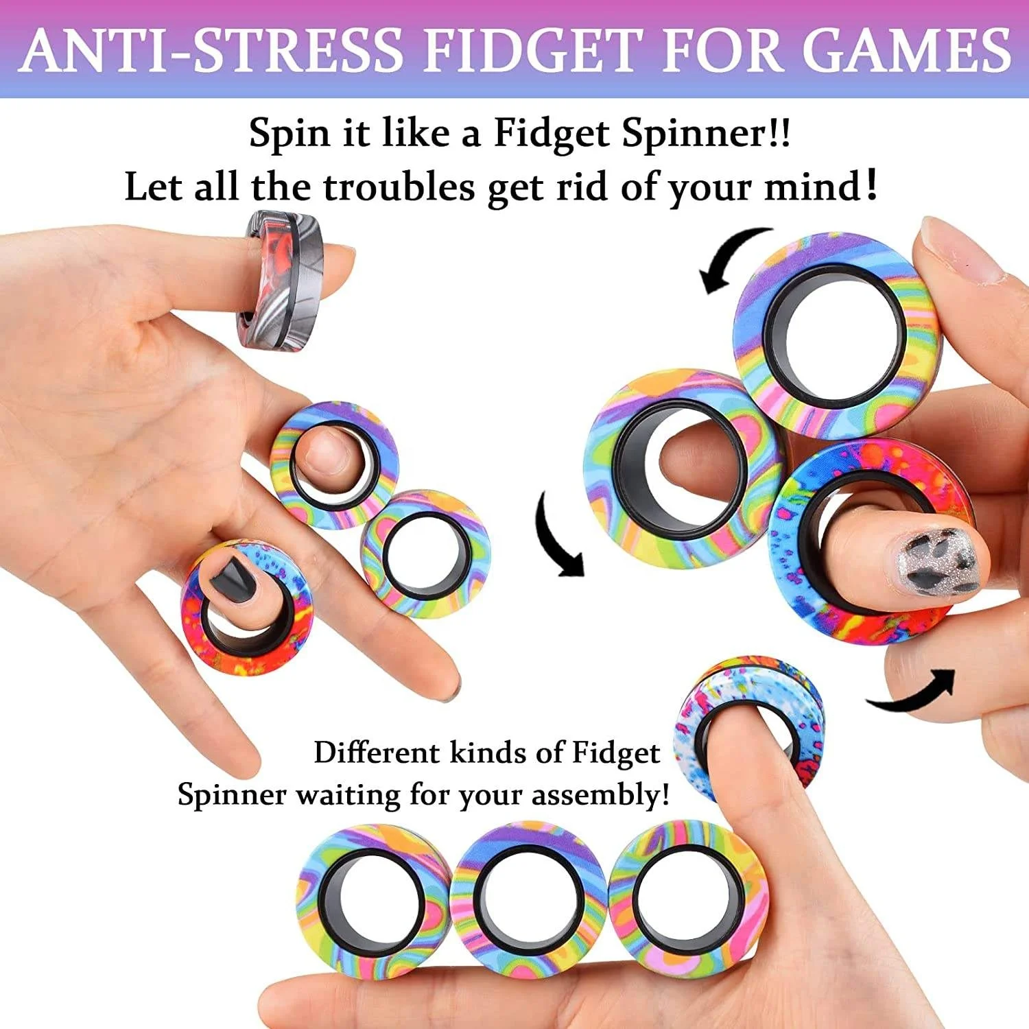 Magnetic Fidget Spinners Rings Idea Anxiety Decompression Fidget Toys For Kid Adult Relief Stress Creative Fidget Spinner Rings