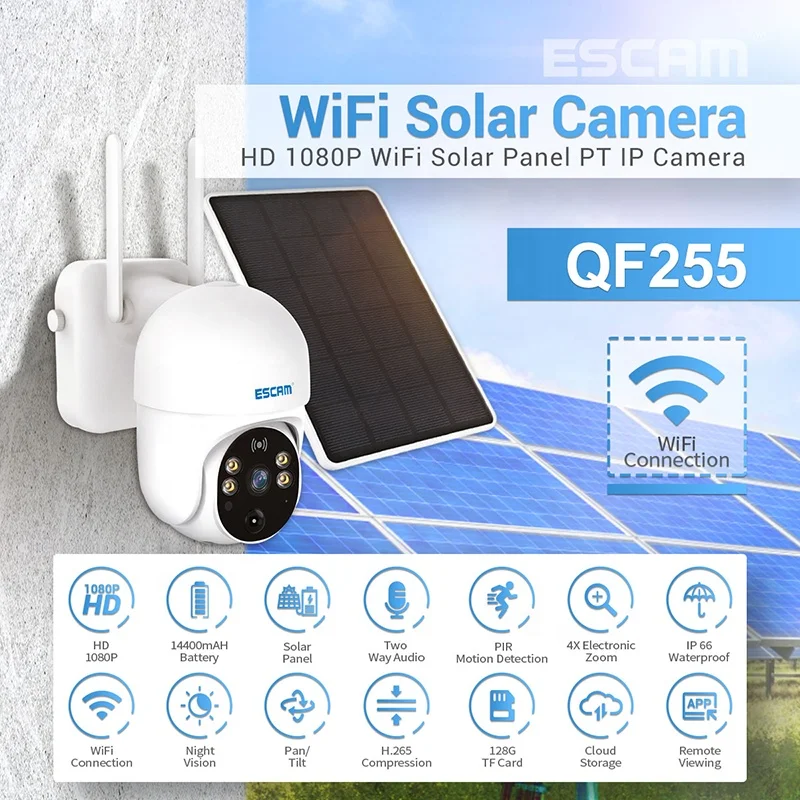 ESCAM QF255 2MP PIR human body detection WIFI connection   cloud storage intelligent dual-light source night vision camera