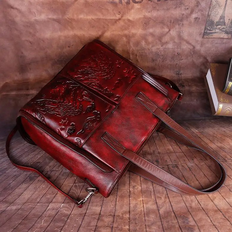 WESTAL Vintage Handmade Embossed Women Tote Bags Handbag Leather Crossbody Shoulder Bag Luxury Genuine Leather Women Handbag