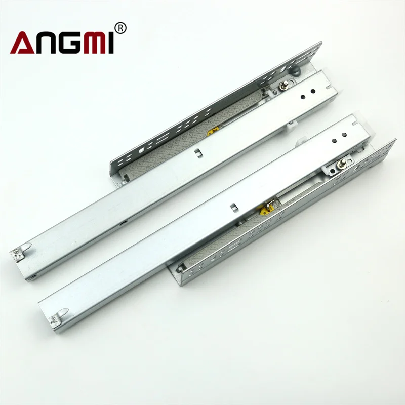 Bottom concealed guide rail two section self-priming damping rebound buffer track slide cabinet slide press bounce off track