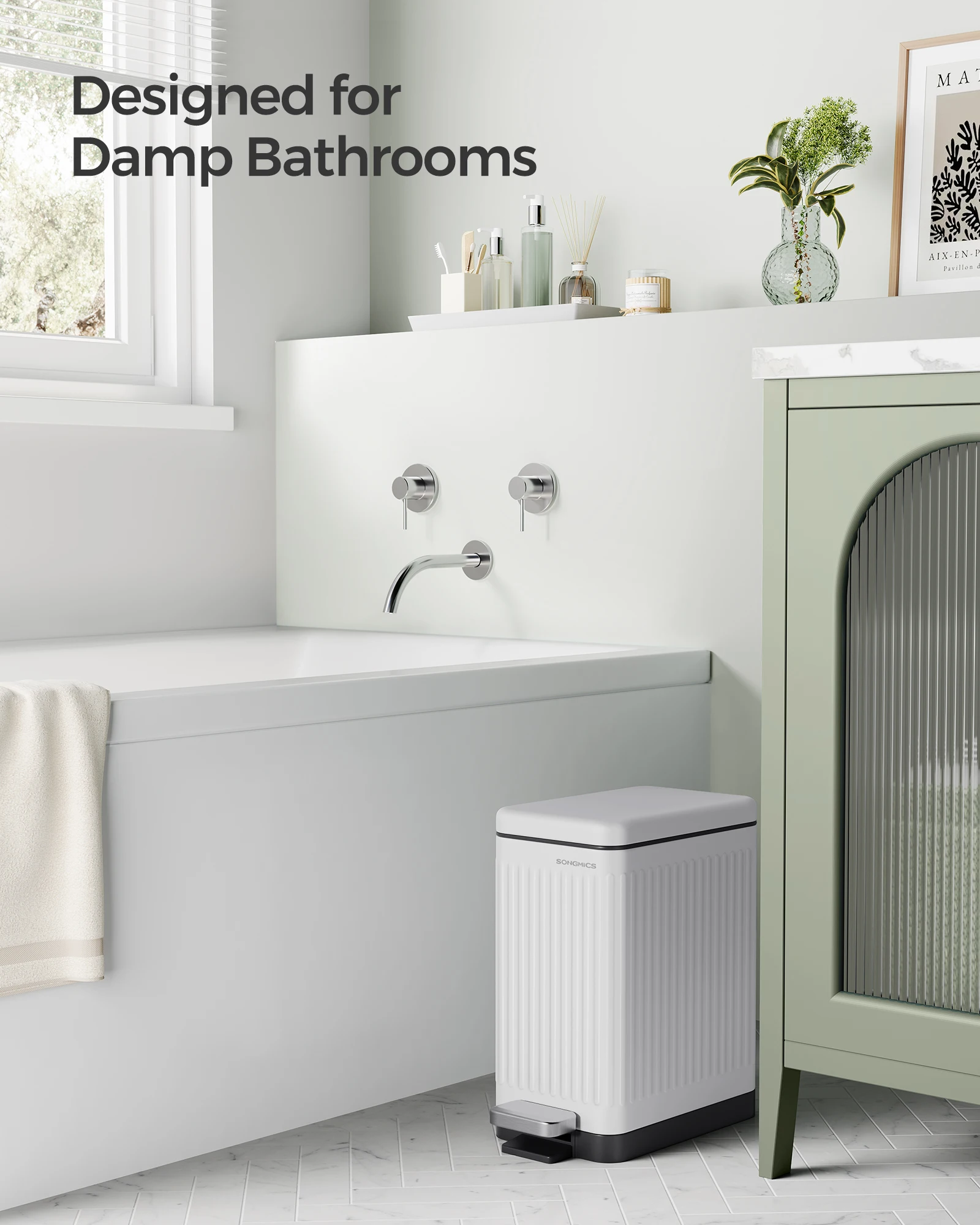 SONGMICS slim 10 L Rubbish Can  Waterproof Dustbin Home Garbage Bin foot step pedal  trash can