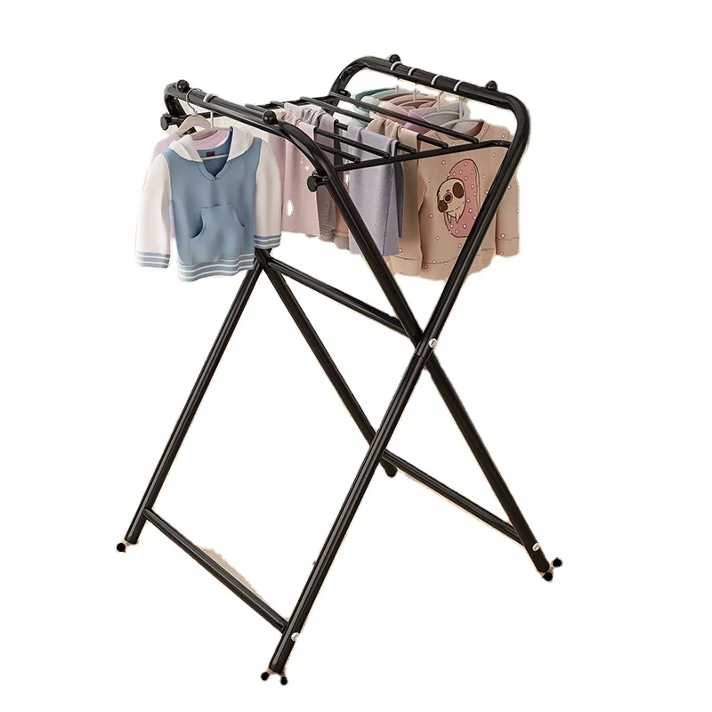 Household balcony X type retractable thick clothes drying pole living room stainless steel floor folding drying rack