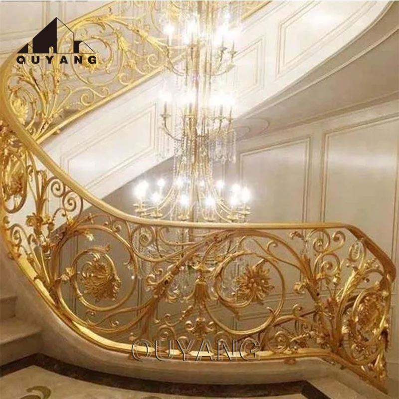 QUYANG Customized Villa Luxury Decorative Morden Brass Copper Baluster Bronze Stairs Handrail Railing For Sale
