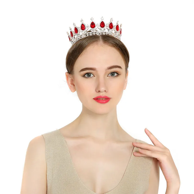 Wholesale  New Trendy Aulic Luxury Gold Diamond Wedding Crown Bridal Colorful Full Round Tiaras Wed Tiaras Crown
