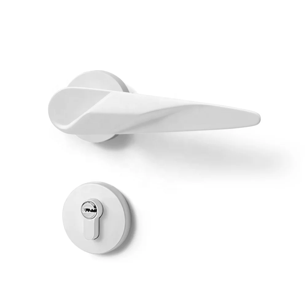 YONFIA 8061R01 factory modern white home interior door handle lock set zinc alloy lever door handle white for toilet door