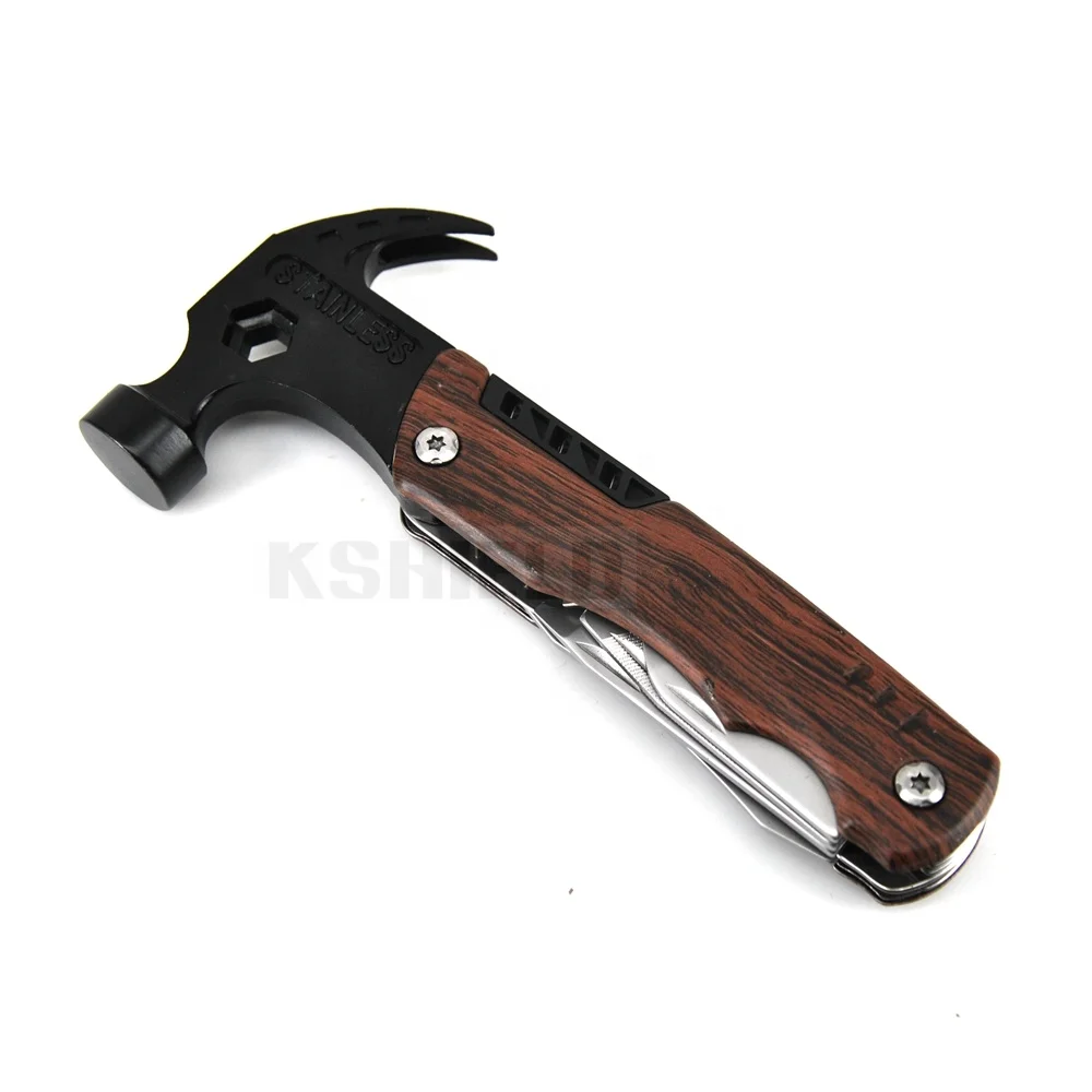 
Portable camping multi tool wooden handle mini multifunction 14 in 1claw hammer with screw heads 