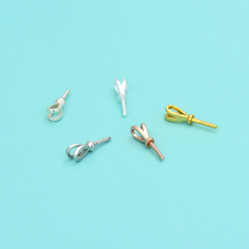 Sterling Silver Cup Pearl Bail Peg Pendants Charm Connector Eye Pin Bail Peg for Half Drilled Beads