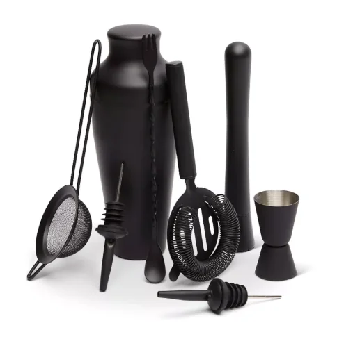 750ml 8 Pieces Cocktail Shaker Set Bar Tools Black Paint Spraying French style including strainer pourer muddler stirrer jigger