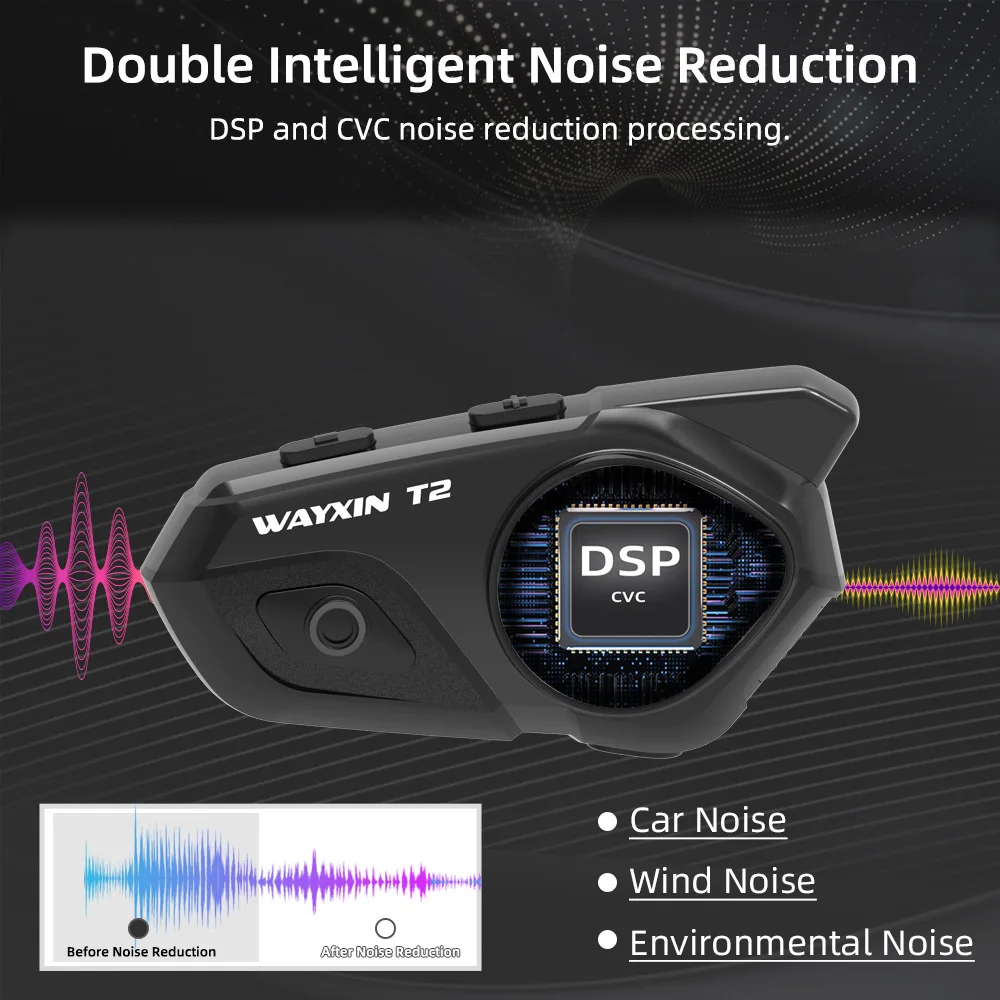 Motorcycle Helmet Wireless Headset WAYXIN T2 Interphone 30m Walkie-Talkie Skiing ATV Dirt Bike Waterproof Wireless Communication