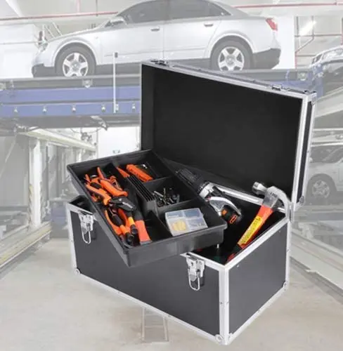 Black Toolbox Storage Case Large Tool Storage Box Multi-function Carrying Case Lockable Aluminum Hard Case Portable Toolbox