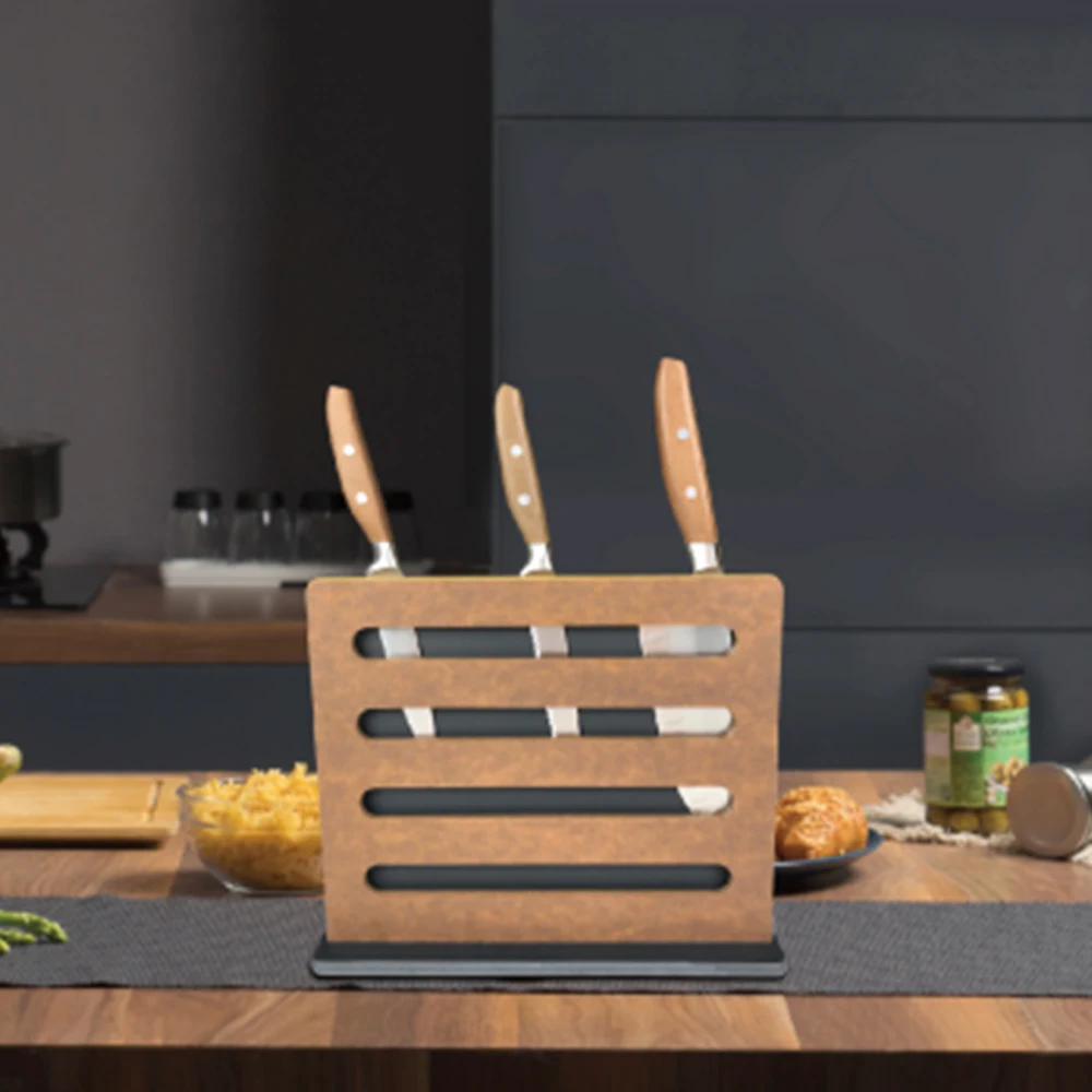 Kitchen design magnetic steel wood acacia knife block holder