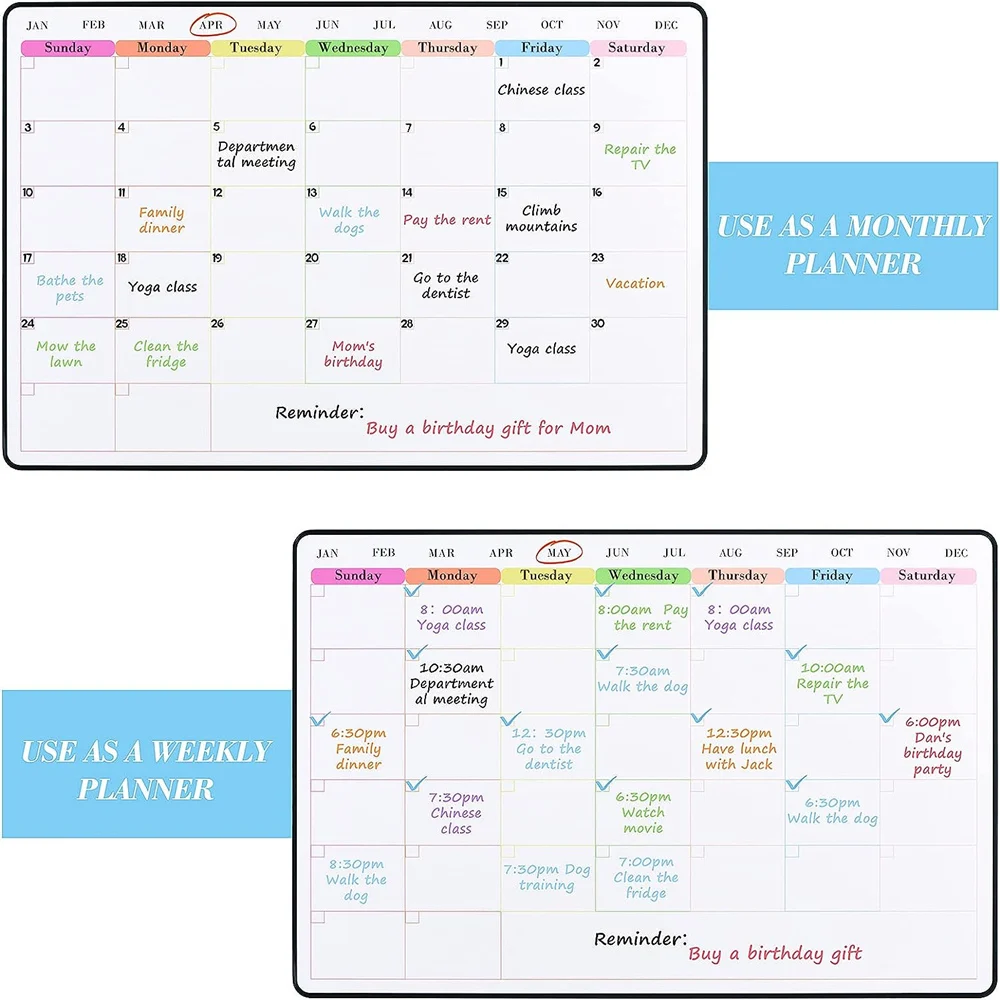 Custom Printing Non-Magnetic Dry Erase Calendar Whiteboard for Wall, Glass, Wooden Smooth Surface
