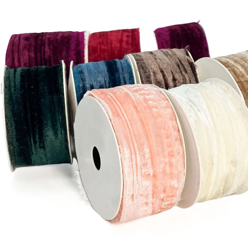 Pleated Velvet Ribbon Gift Crushed Velvet Frayed Ribbon For Bouquet Flower Decoration Gift Wrapping