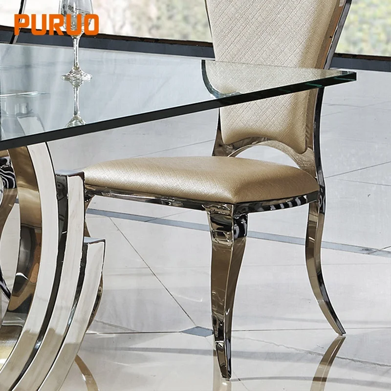 Modern dining room sets stainless steel dining table with glass
