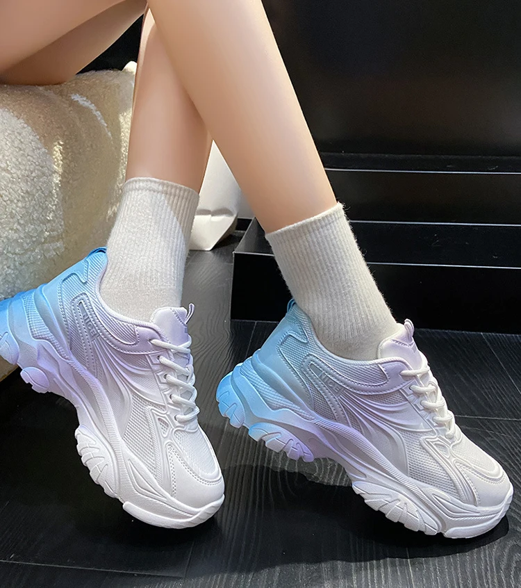 Xrh Lace Up Platform Sneakers Female Injection Molded Height Increasing Shoes Ladieds Mesh Breathable Flat Womens Chunky Shoes