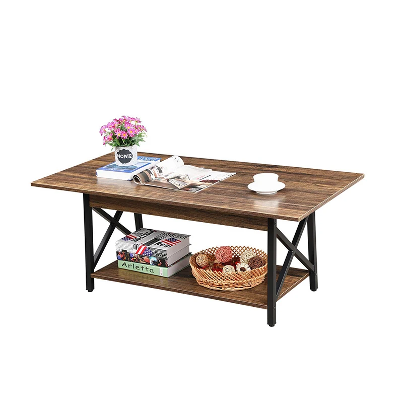 
Industrial Coffee Table 2 Tiers sofa Table with Metal Frame Wood Look Sofa snack console with Large Storage shelf Easy Assembly 