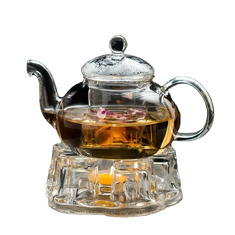 Borosilicate Glass Teapot with Tea Light Candle for Removable Infuser Stovetop Safe Kettle